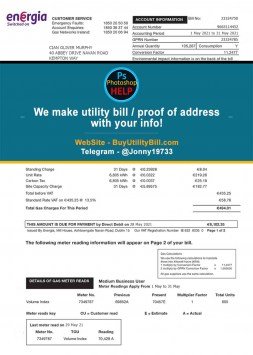 Ireland Energia Fake bill Sample Fake utility bill